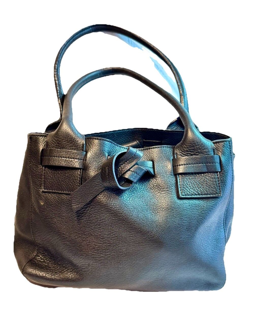 Talbots Classic Knot Black Pebbled Leather Shoulder Bag Mag Snap 12" X 9" X 4"